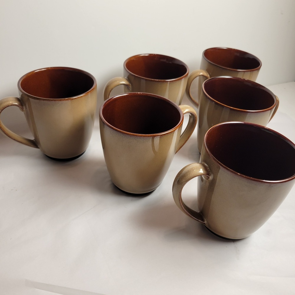 Sango Nova Brown Coffee Mugs‎ Set of 6 Tan Brown Excellent 4933 Stoneware - Picture 3 of 8